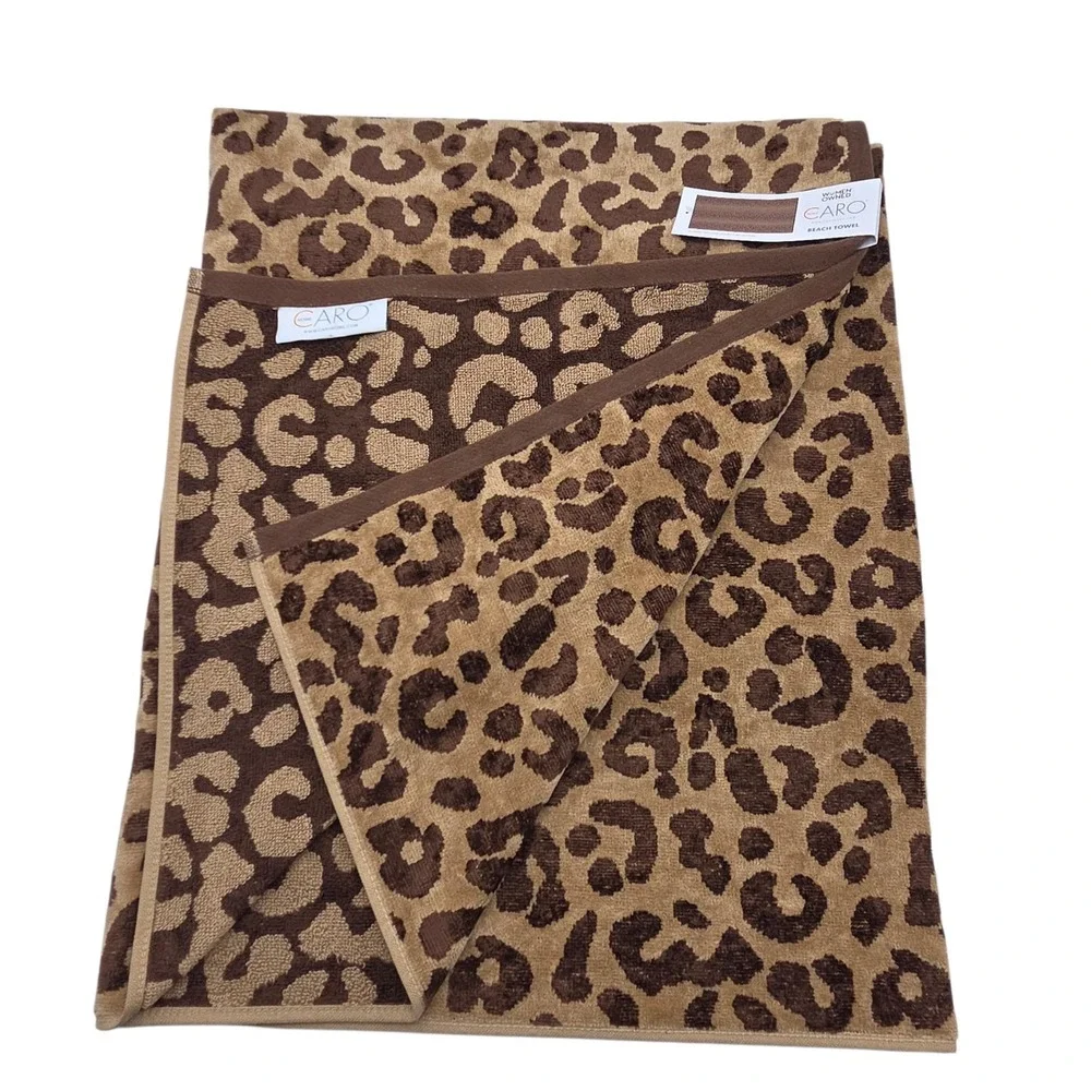Caro Home Leopard Print Beach Towel Absorbent Tan Brown Quick Dry 36x68 Pool Spa